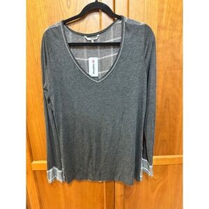 BKE Womens Gray Plaid Back V-Neck Long Sleeve‎ Knit Top BK894 Large NEW